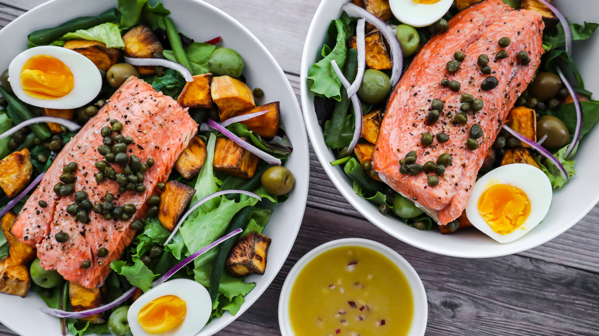 Salmon Nicoise and Honey Mustard